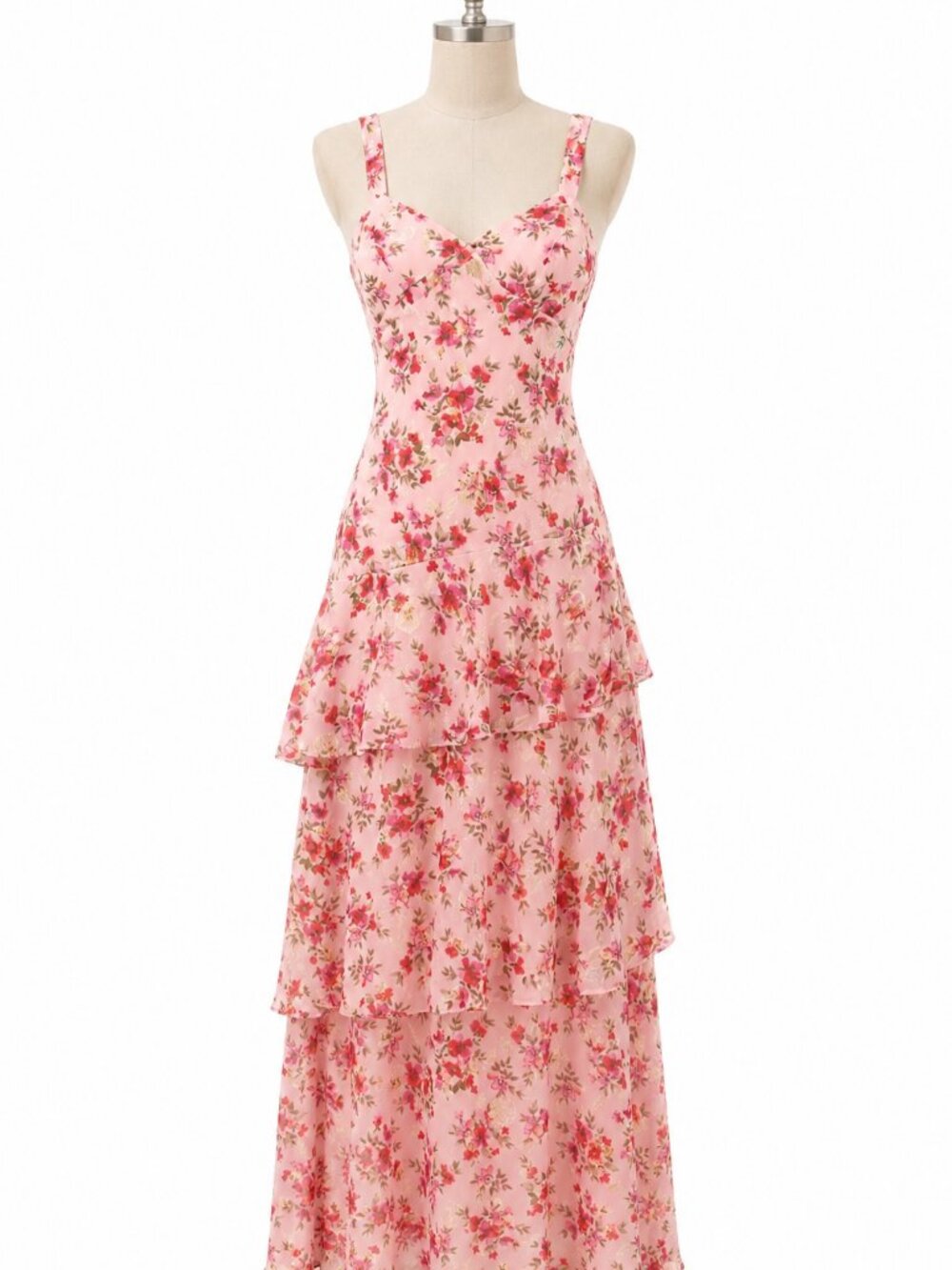 Lulu's Pink Floral Tiered Maxi Dress